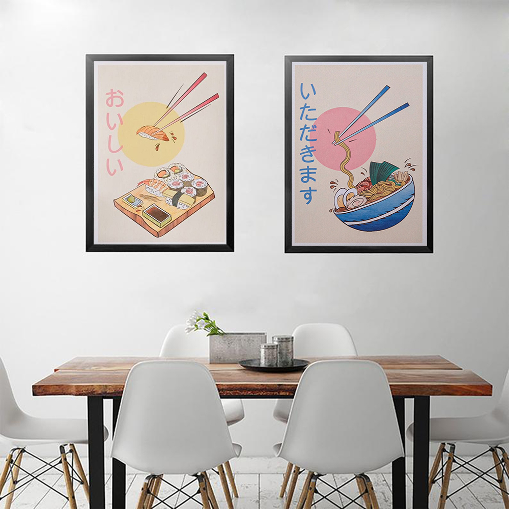 Japanese Food Lifestyle - 和風キッチン食品ポスターとプリントラーメン寿司キャンバス絵画抽象壁の写真レストラン家の装飾