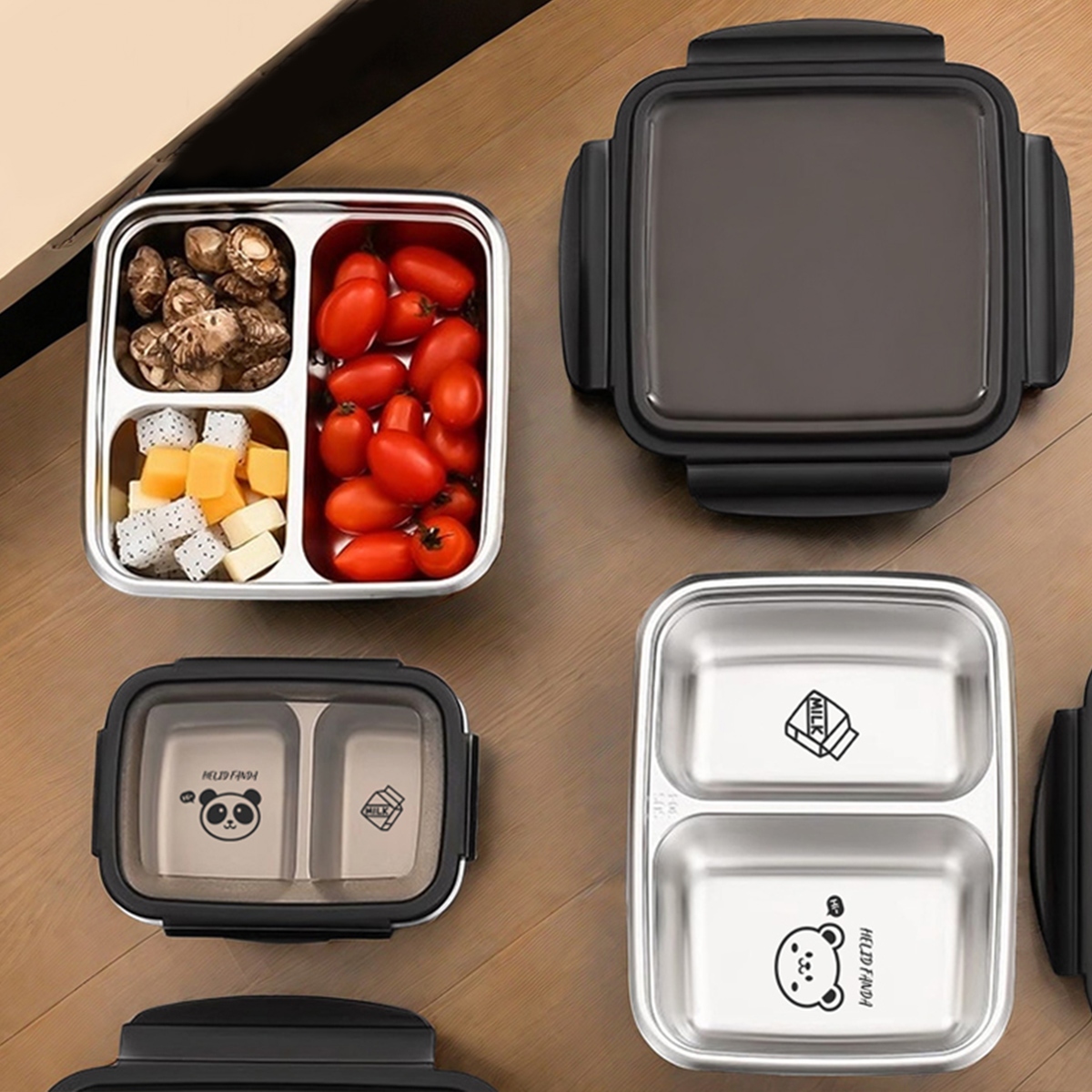 Bento Box Two Tier - WORTHBUY 2/3 グリッド 304 ステンレス鋼弁当箱ポータブル漏れ防止食品容器大容量弁当箱学生大人