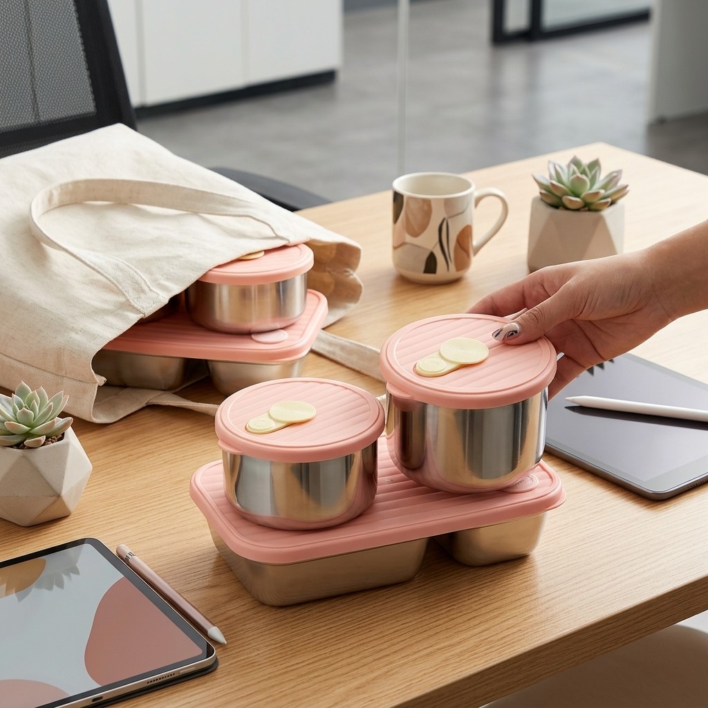 Bento Box Two Tier - 電子レンジ対応 304ステンレス製ランチボックスセット 弁当箱 食事準備用食品保存容器 子供 大人