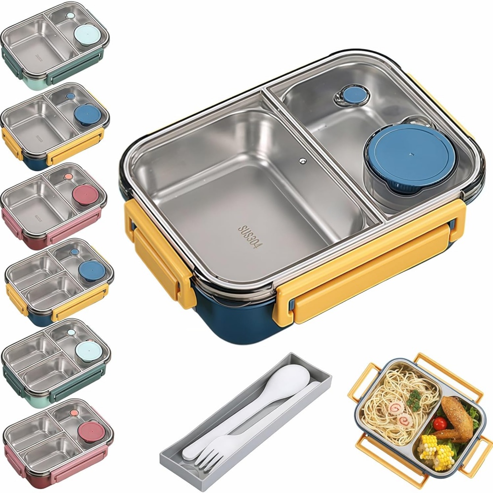 Bento Box Two Tier - 850ml ポータブルランチボックス子供大人用サーモスープ弁当箱ステンレス鋼断熱加熱食品保存容器
