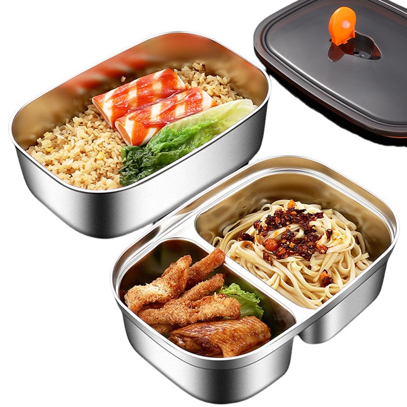 Bento Box Two Tier - 子供と大人用のステンレススチール製ランチボックス、ポータブル漏れ防止弁当箱、旅行用食品食事準備容器、食器洗い機対応