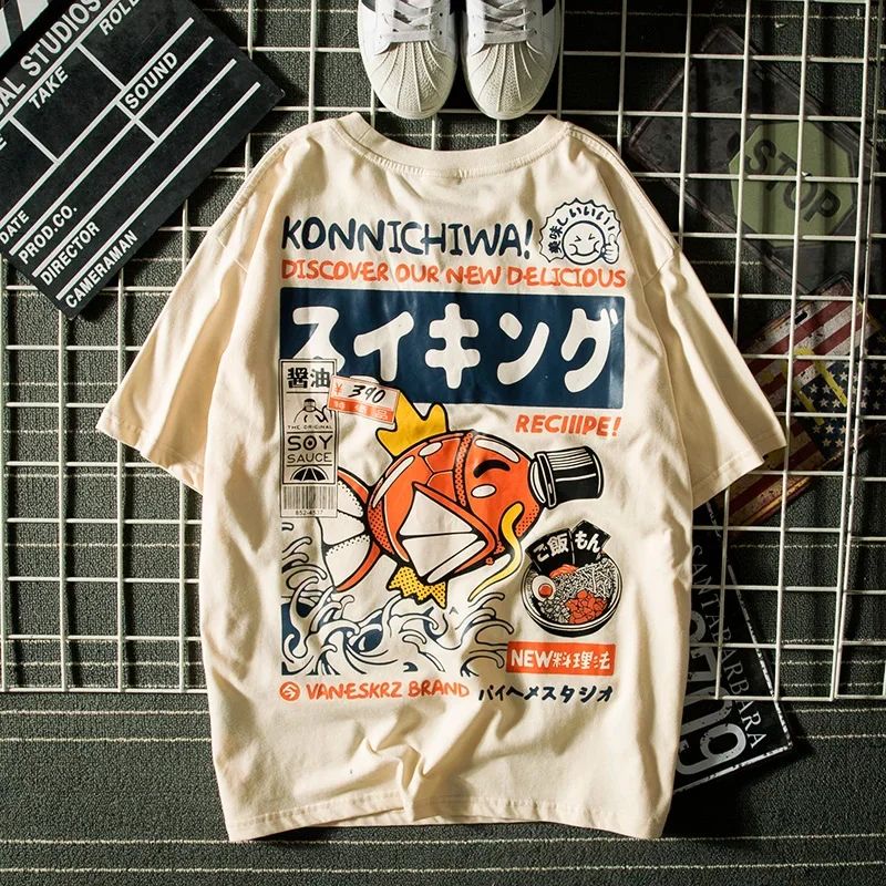 Japanese Lifestyle Brand - 夏原宿和風半袖 Tシャツ男性女性潮ブランドストリートルーズカップルトップス服
