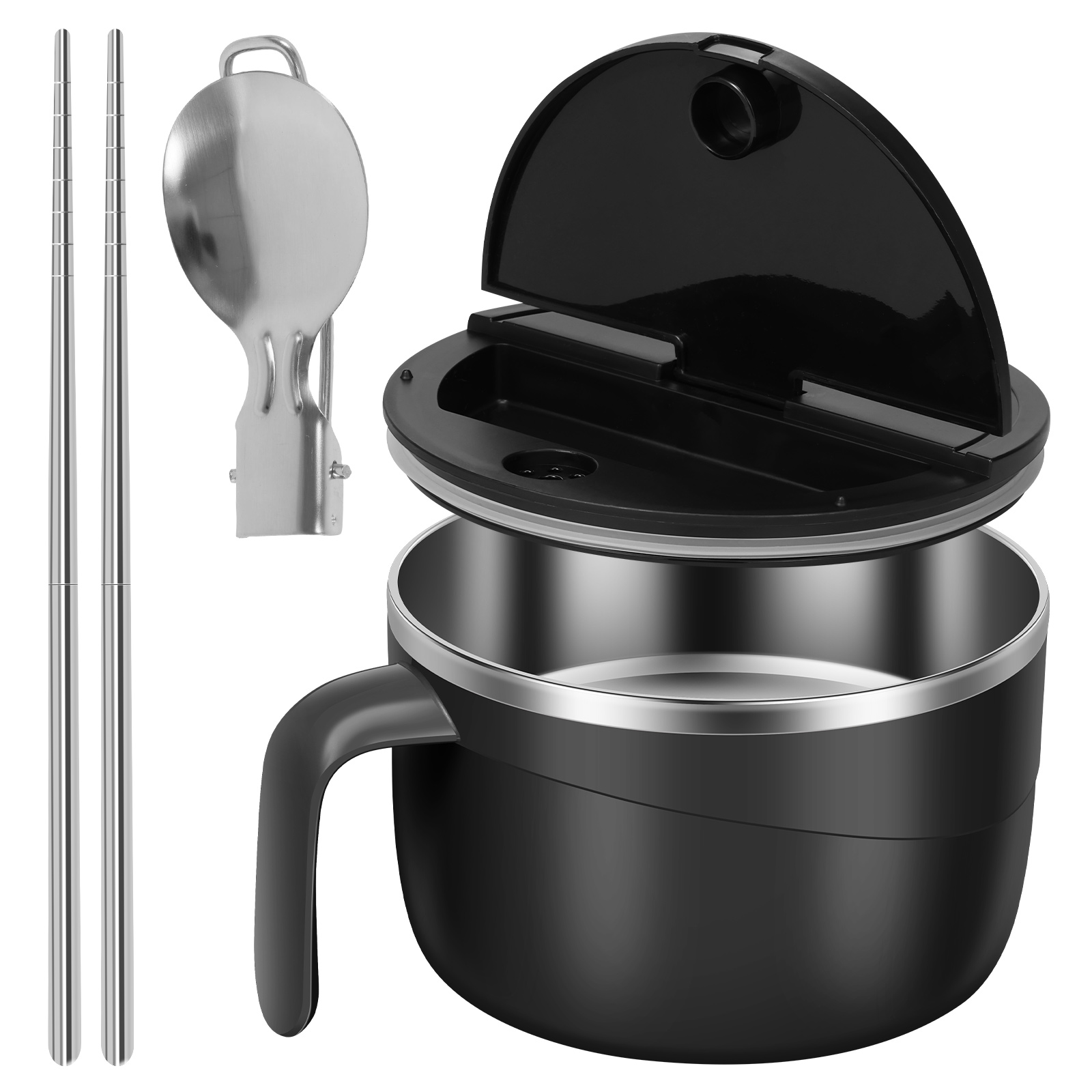 Bento Box Two Tier - 1200 ミリリットルラーメンボウルステンレス鋼麺ボウル蓋付き耐熱インスタント麺ボウル調理器電子レンジキッチンアクセサリー
