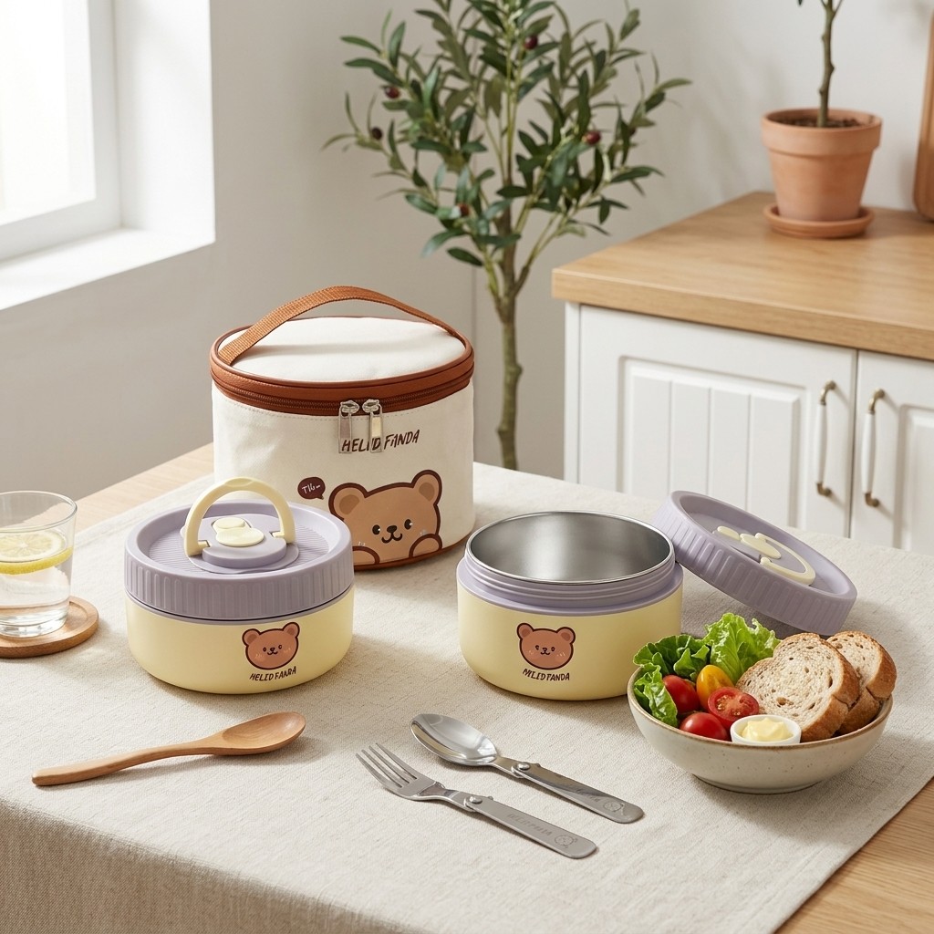 Bento Box Two Tier - 304ステンレス製子供用ランチボックス、漏れ防止弁当箱、電子レンジ対応保温食品保存容器、ハンドル付き蓋、学校用