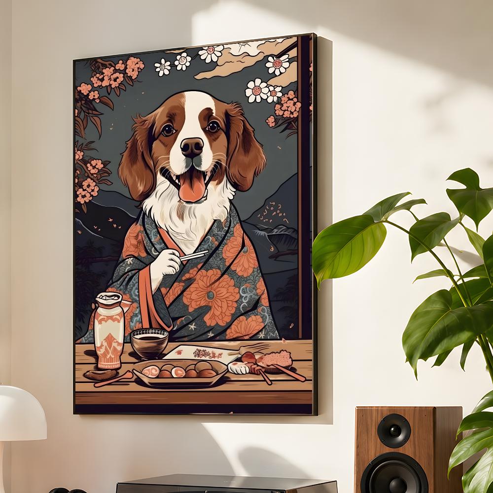 レトロな日本のスタイルで、日本料理を食べる犬のポスター。マッ - Japanese Food Lifestyle のレビューと価格