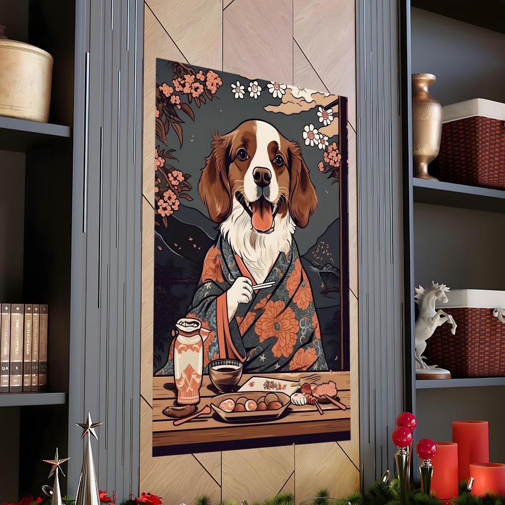 レトロな日本のスタイルで、日本料理を食べる犬のポスター。マッ - Japanese Food Lifestyle のレビューと価格