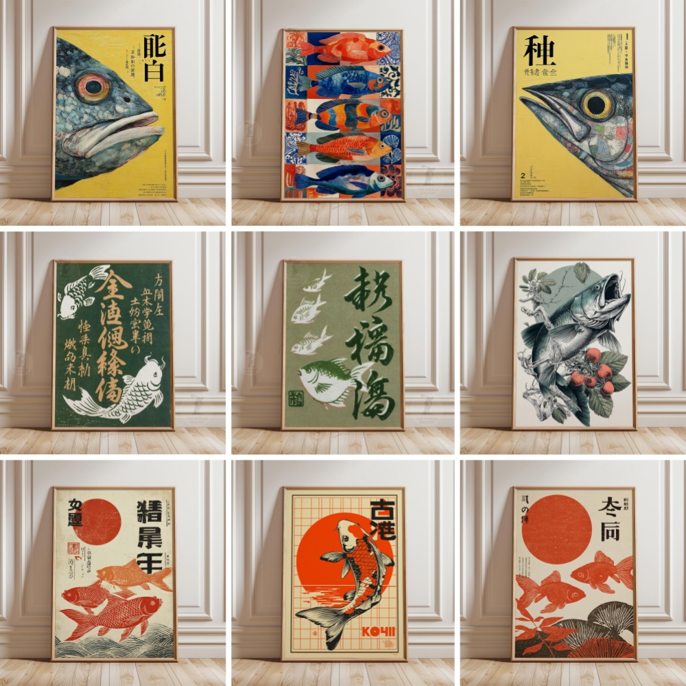 金魚ポスター 日本鯉ポスター キャンバス禅水画ポスター 禅水 - Japanese Zen Lifestyle のレビューと価格