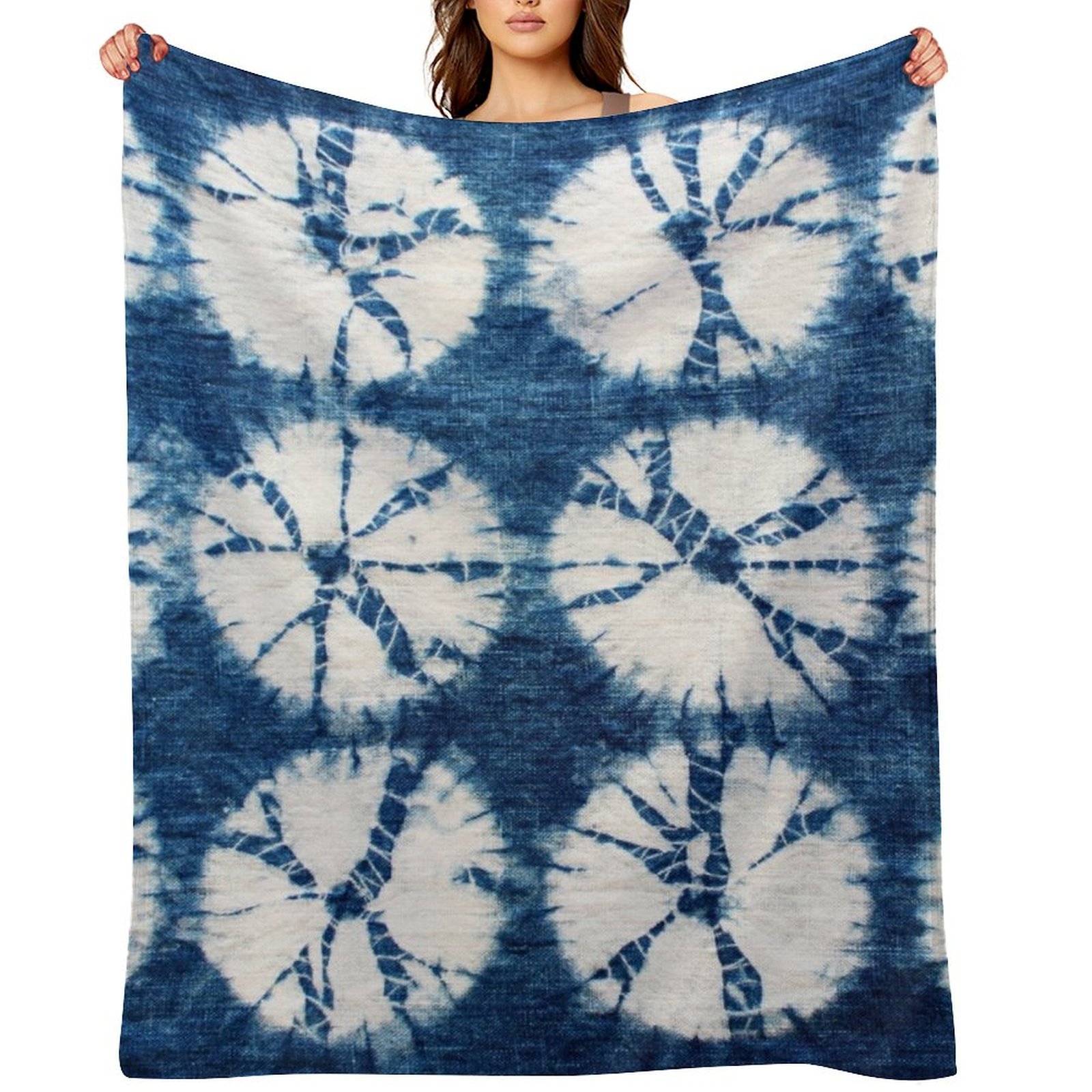 絞り染め模様、藍染め、タイダイ柄のブランケット、特大サイズ、 - Shibori Tie Dye のレビューと価格