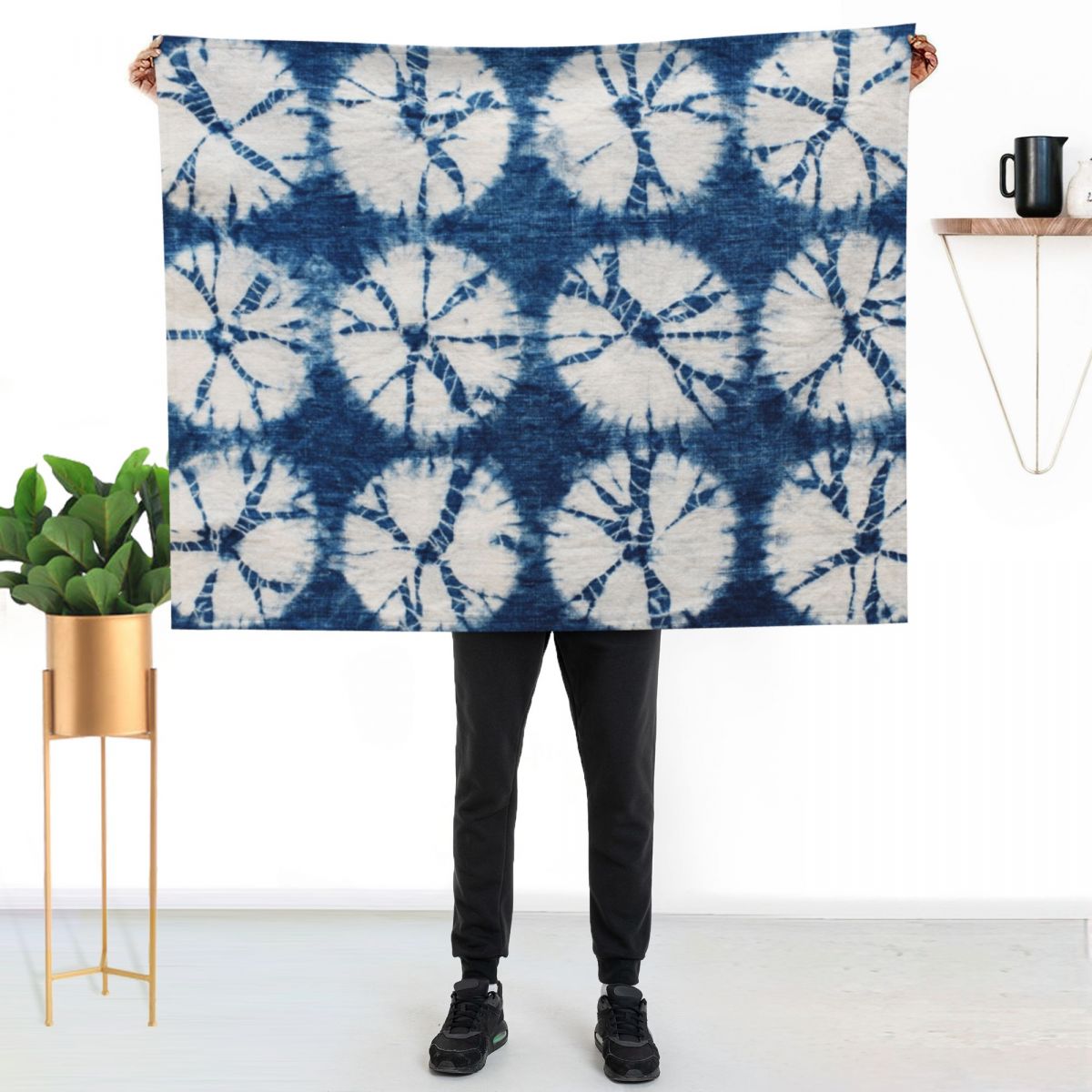 絞り染め模様、藍染め、タイダイ柄のブランケット、ヘアアクセサ - Shibori Tie Dye のレビューと価格