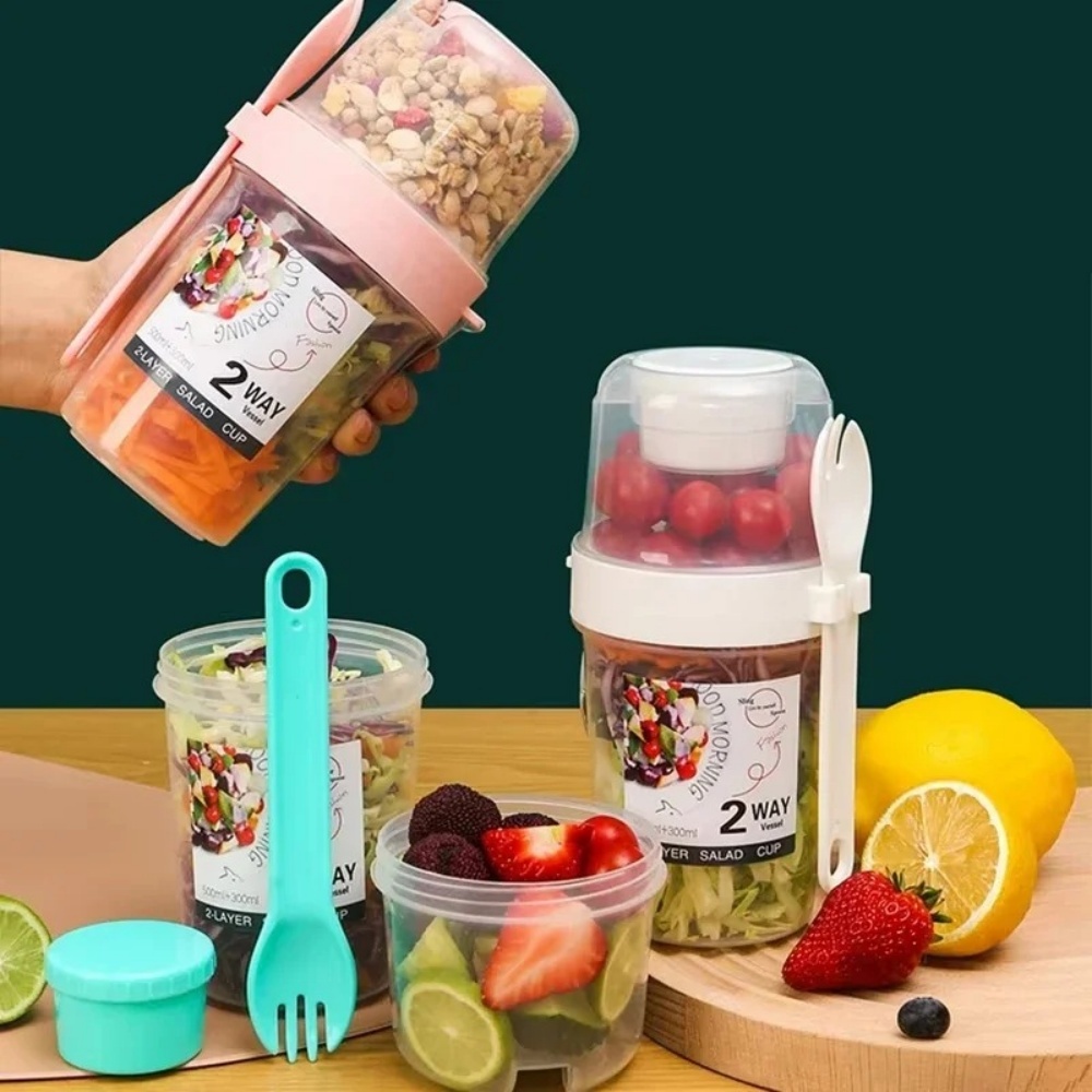 ポータブルサラダカップ朝食カップ食品分層ヨーグルトシリアルオ - Bento Box Two Tier のレビューと価格