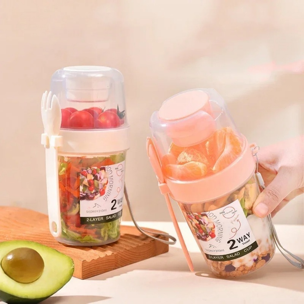 ポータブルサラダカップ朝食カップ食品分層ヨーグルトシリアルオ - Bento Box Two Tier のレビューと価格