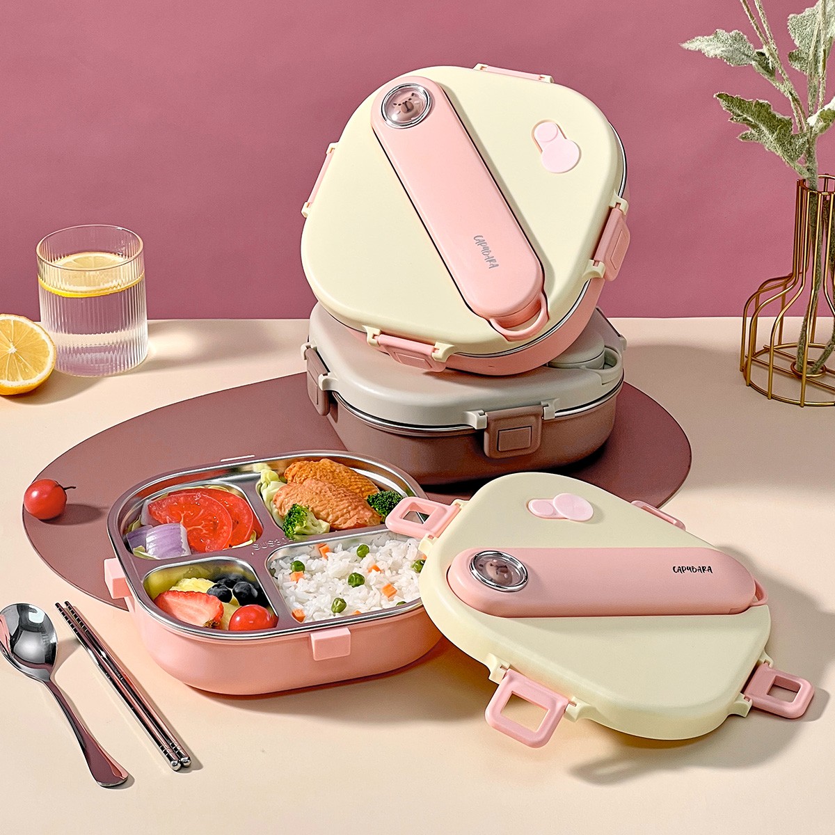 3/4 グリッド 304 ステンレス鋼の正方形ランチボックス - Bento Box Two Tier のレビューと価格