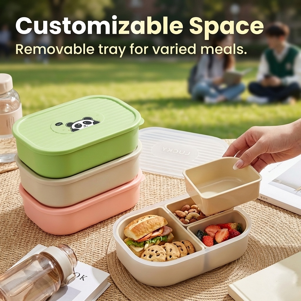 子供用ポータブル分割プラスチックランチ容器、学生用取り外し可 - Bento Box Two Tier のレビューと価格