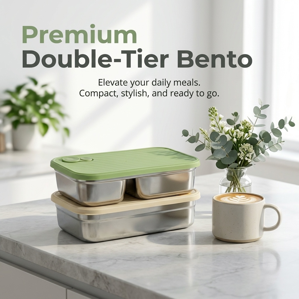 304 ステンレス鋼弁当ランチボックス電子レンジ加熱可能積み - Bento Box Two Tier のレビューと価格