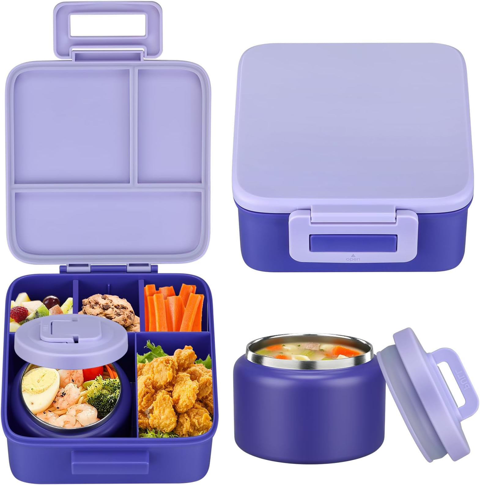 子供用弁当箱1セット、8オンス真空断熱フードジャー付き、学校 - Bento Box Two Tier のレビューと価格