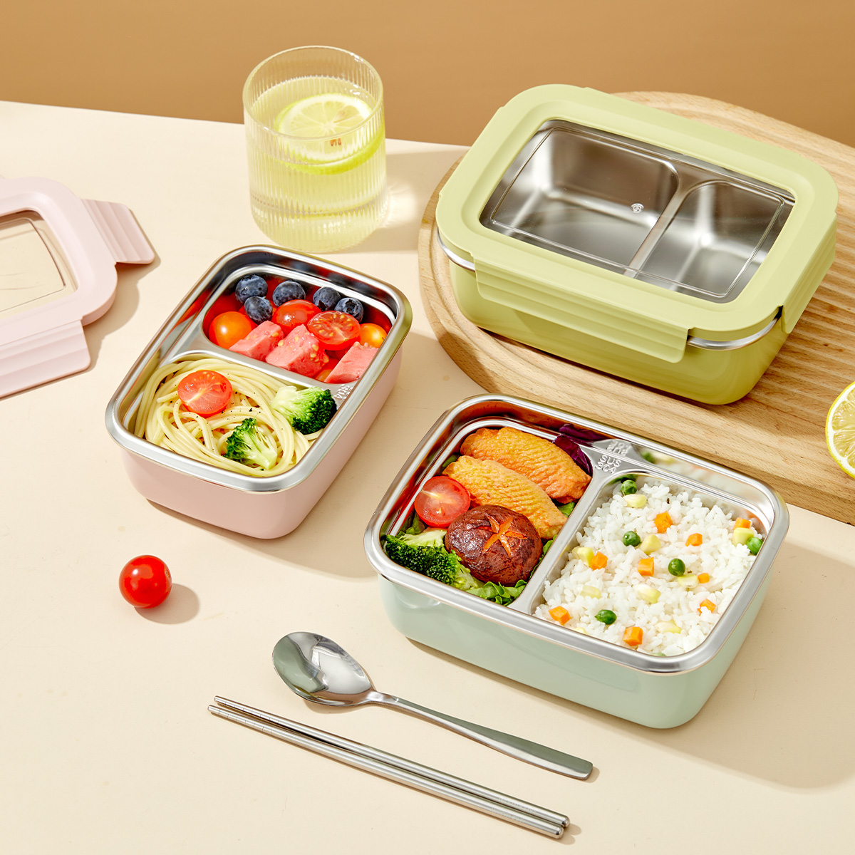 電子レンジ 304 ステンレス鋼コンパートメント弁当箱積み重 - Bento Box Two Tier のレビューと価格