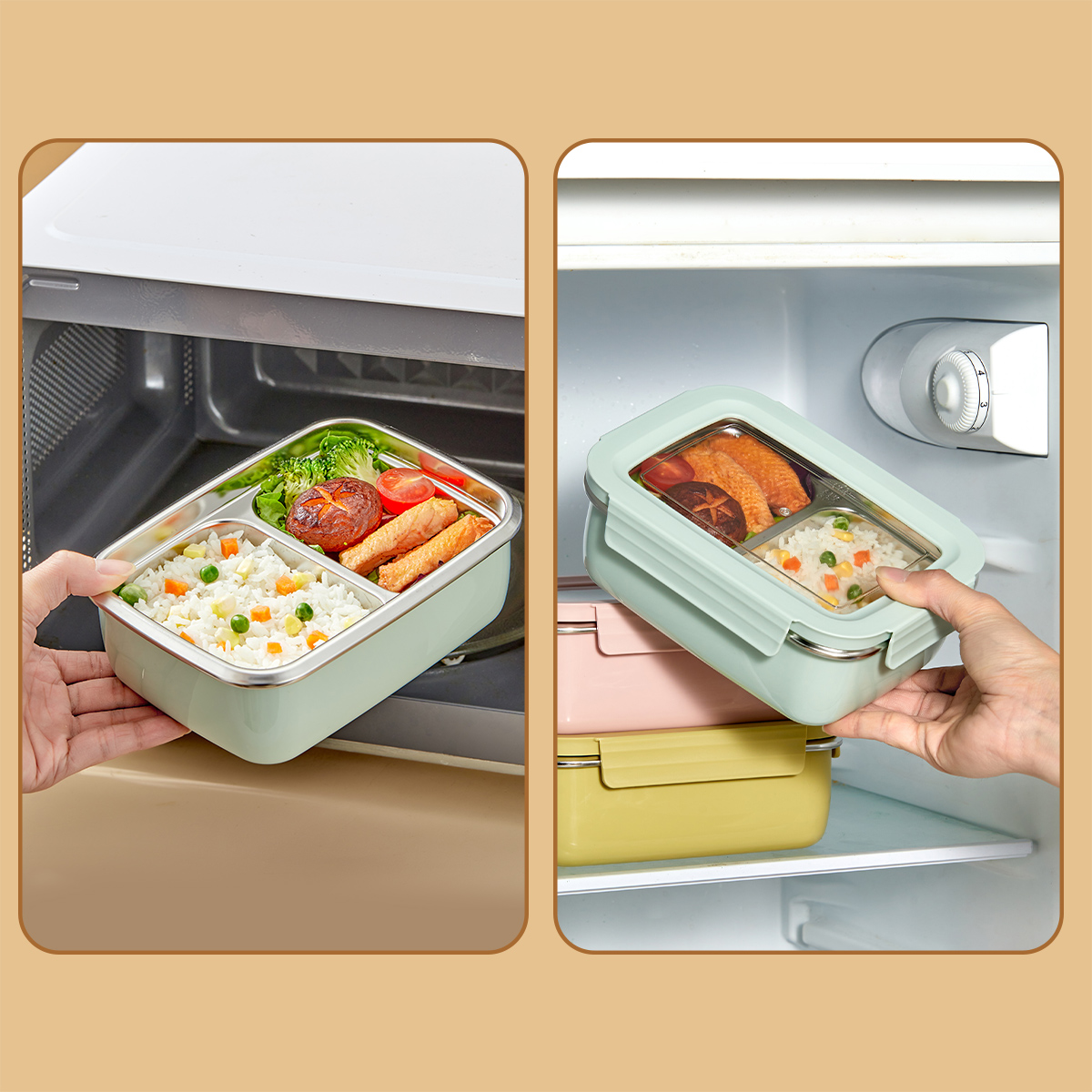 電子レンジ 304 ステンレス鋼コンパートメント弁当箱積み重 - Bento Box Two Tier のレビューと価格