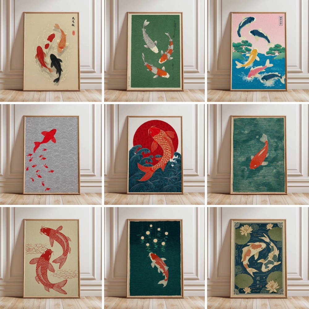 日本の鯉のポスター金魚ポスター絵画キャンバス静かな池プリント - Japanese Zen Lifestyle のレビューと価格