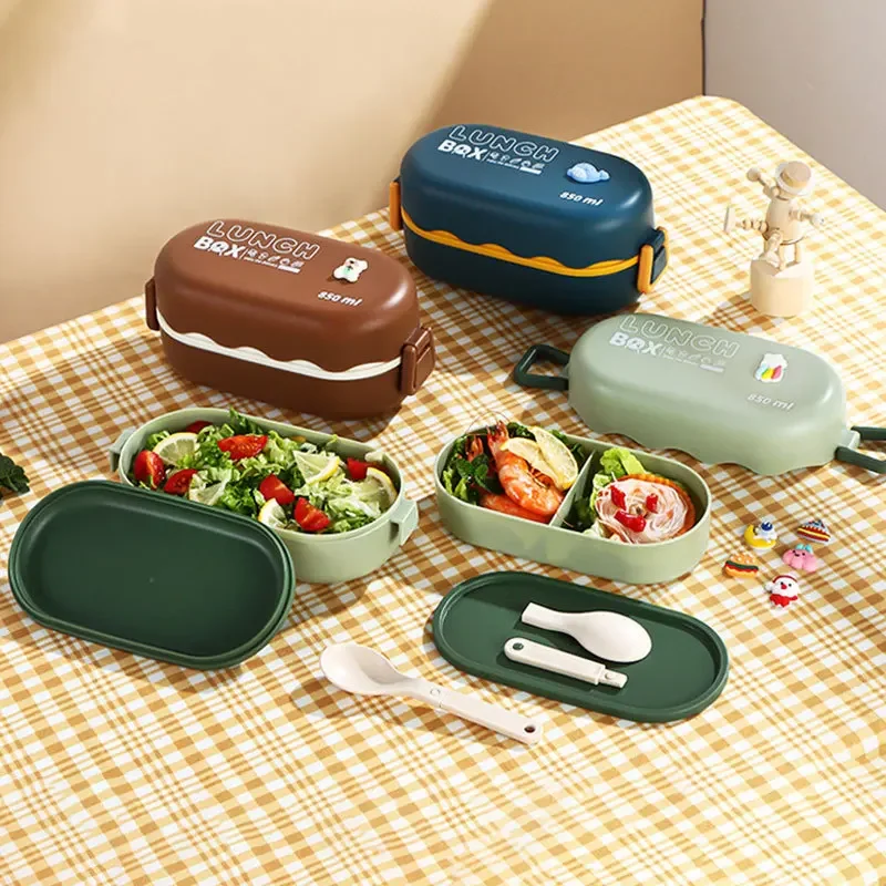 スプーンバックル付きの2層プラスチックコンパートメント弁当箱 - Bento Box Two Tier のレビューと価格