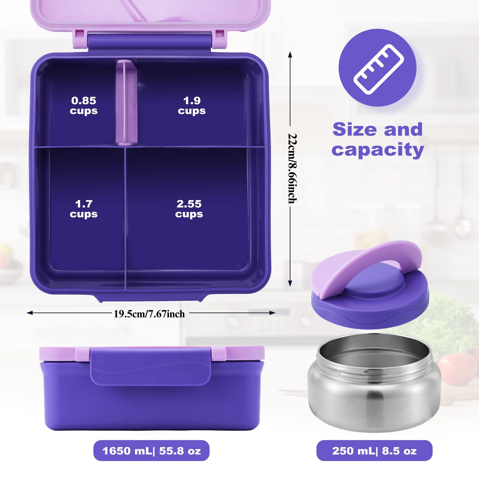 断熱スープ付き4グリッドランチボックス、ティーンエイジャーや - Bento Box Two Tier のレビューと価格