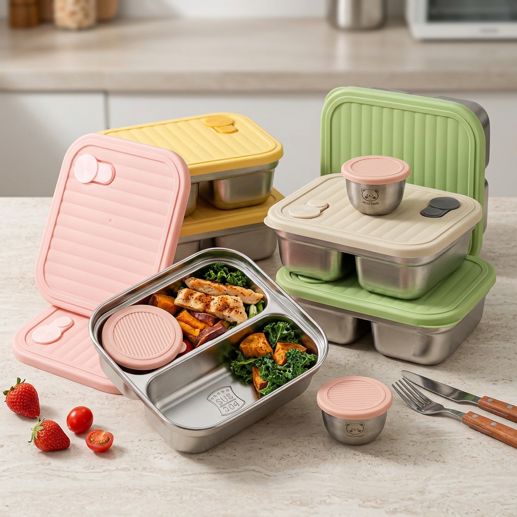 304ステンレス製ランチ容器、子供や学生向けの携帯用密閉ラン - Bento Box Two Tier のレビューと価格