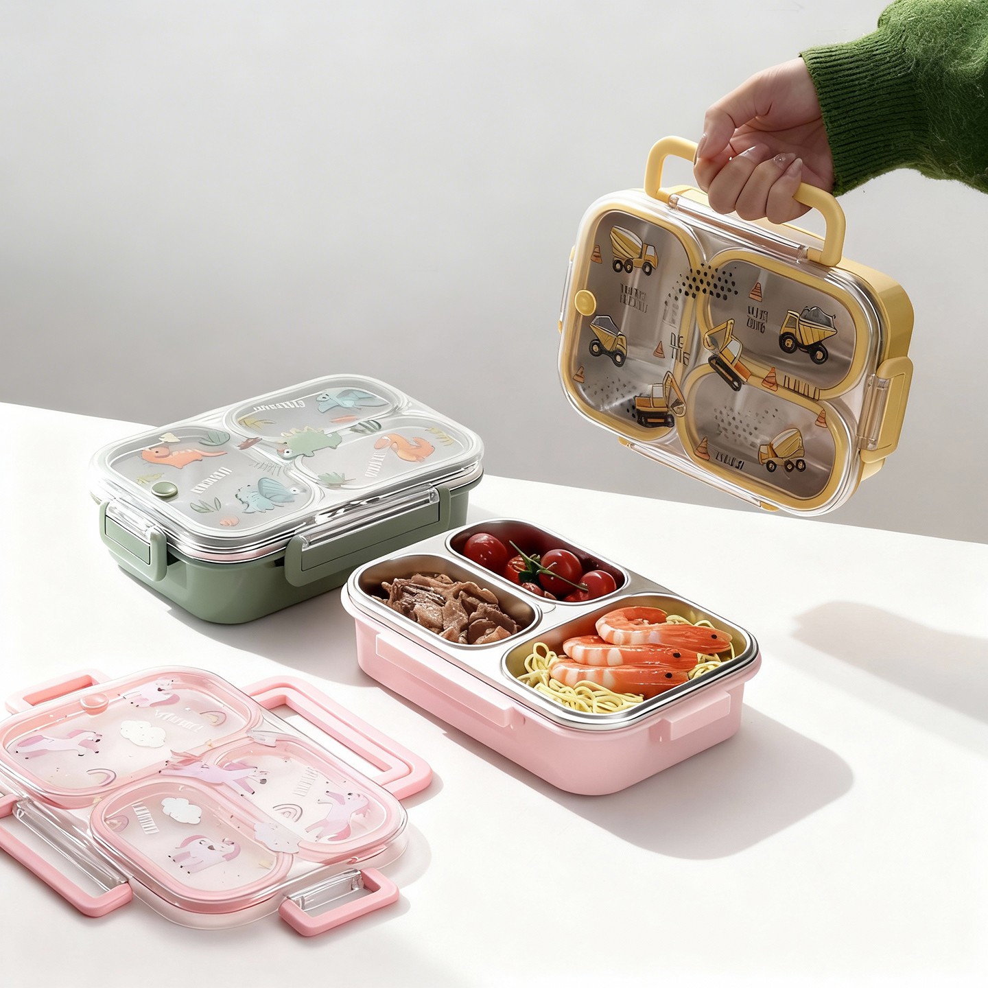 大容量漫画柄子供用ランチボックス、ハンドル付き、持ち運び可能 - Bento Box Two Tier のレビューと価格